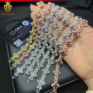 Bracelet en Moissanite Trèfle à Quatre Feuilles en Gros, Chaîne à Maillons en Argent 925, Moissanite VVS Iced Out 15mm, Chaîne pour Hommes, Testeur de Diamant Inclus - Product Image 6