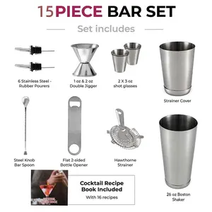 15-teiliges edelstahl-bartender-kit Boston Shaker Bar-Werkzeugset Getränke-Mixer Bar-Jigger Cocktail-Shaker-Set