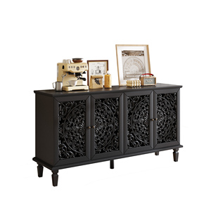 Buffet antique de 60 pouces avec sculptures florales, pieds en bois massif, étagères réglables, meuble TV et rangement - Product Image 6