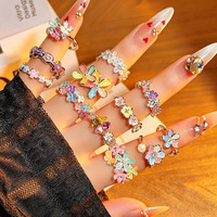 Bagues en émail coloré pour femme, plaquées argent, empilables, ajustables, ouvertes, incrustées de cristaux, bijoux tendance pour femme
