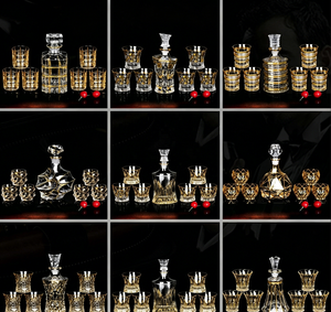 Juego de Decantador de Whisky de Cristal con Borde Dorado, Decantador de 750 ml con Seis Vasos de Whisky de 300 ml, Decantador para Licor, Vodka, Vino, <span class=keywords><strong>Bourbon</strong></span> - Product Image 1