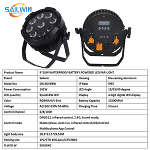 Сценический светодиодный светильник Sailwin IP65, водонепроницаемое Беспроводное дистанционное приложение DMX512 9x18 Вт rgbwa uv 6 в 1, уличная плоская светодиодная панель - Product Image 3