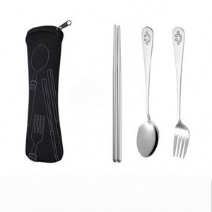 Pochette à couverts en néoprène et acier inoxydable personnalisée - Étui réutilisable pour ustensiles de repas nomades - Cadeau promotionnel - Product Image 4