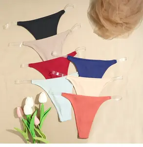 Plastic Waist Strap Mini Sexy Satin Nylon Hipster T Thongs for Women