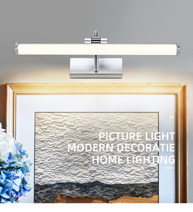 Luminaire mural LED minimaliste pour salle de bain, corps en aluminium, abat-jour en acrylique, finition argentée, lampe pour miroir de salle de bain - Product Image 1