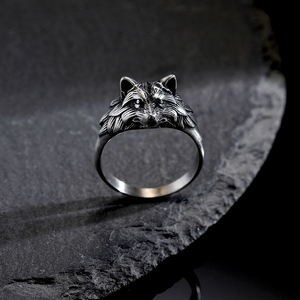 Modeschmuck Kreative Vintage 3D Strukturierte Tier-Wolfskopf Edelstahl-Ringe Herren Hip-Hop Silber/Gold Plattiert Hochzeit - Product Image 4