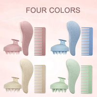 Ensemble professionnel de soins capillaires : Peigne démêlant à dents larges, Brosse démêlante, Brosse à shampoing laser avec manche en paille de blé et PC