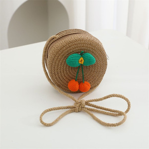 2025 Zomer Handgebreide Kindermeisjes Minimalistische Strooien Tas Ronde Lichte Meisjes Schoudertas Vakantie Reistas Handtas - Product Image 5