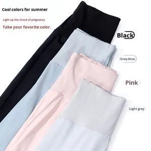 Pantalon de <span class=keywords><strong>grossesse</strong></span> extensible en soie glacée avec cordon de serrage, soutien sans armatures, confortable, coupe ample, pour l'été, style <span class=keywords><strong>jogging</strong></span> - Product Image 5
