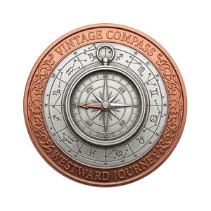 Pièce de monnaie commémorative en cuivre fin de 1 oz, motif Fleur UV, Ange, <span class=keywords><strong>Boussole</strong></span> vintage, Voyage vers l'Ouest, Signes du zodiaque, Pièce de défi souvenir en métal - Product Image 1