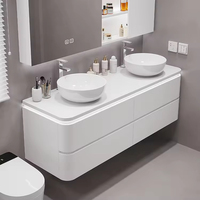 Meuble-lavabo mural moderne pour salle de bain d'hôpital et d'hôtel, ensemble de rangement pour toilettes, meuble flottant pour maquillage, double vasque, gain de place