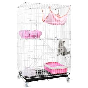 Gabbie per animali domestici in filo di acciaio inossidabile a 3 strati Semi-chiuse pieghevoli gabbia per gatti con vassoio in PVC - Product Image 2