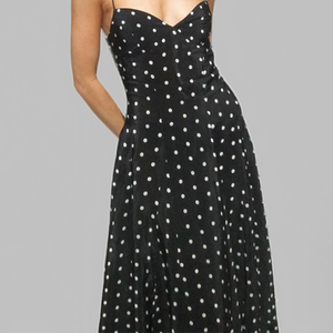 Abito Lungo Elegante a Pois con Spalline Sottili Personalizzato all'Ingrosso, Outfit Femminile alla Moda, Vestiti <span class=keywords><strong>Eleganti</strong></span> a Linea A per Donne - Product Image 4