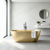Baignoire autoportante ovale moderne en pierre artificielle dorée de luxe pour salle de bain