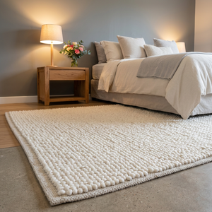 Tapis rectangulaire en laine et acrylique tissé à la main, à poils longs, antidérapant, moderne, couleur unie, pour chambre à coucher - Product Image 4