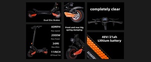 Scooter Eléctrico G2 <span class=keywords><strong>MAX</strong></span> de Largo Alcance (40-50 km), Llantas Todoterreno de 11 Pulgadas, 1600 W de Potencia, Suspensión Completa, Plegable, Impermeable, Brillante - Product Image 5