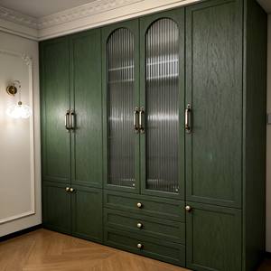 Armoire à 6 portes battantes verte avec verre nervuré pour meubles de chambre à coucher, élégante, robuste, en bois - Product Image 5