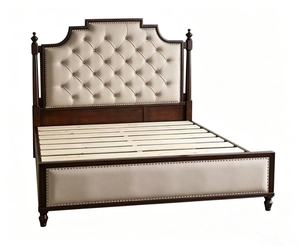 Premium Queen Size Tufted Upholstered <b>Bed</b> With Nailhead Trim & Dark Wood <b>Frame</b> For Bedroom - Product Image 2