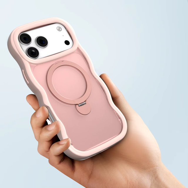 AK Fashionable Wavy Anti-drop Magnetic Suction Stand Strap Phone case Suitable for Girls (fits iPhone 15/16/17 Pro Max)