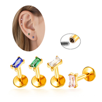 Bijoux Hengsen en titane ASTM F136, boucles d'oreilles pour cartilage, zircon carré, labret à filetage interne, piercing pour tragus, lèvre, hélix