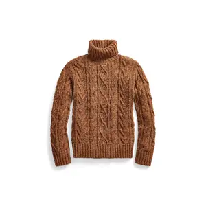 2023 Kustom Lengan Panjang Coklat Warna Murni Kasual dengan Rib-Knit High Neck Cuffs Rajutan Turtleneck Sweater Pria