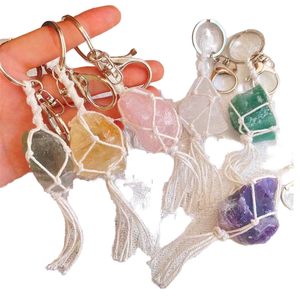 New Arrival Beige Weaved Natural Multi-Color Mix Quartz <b>Crystal</b> Spiritual Key Chains Raw Gemstone carved technique - Product Image 4