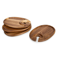 Plateau de service de collations personnalisé pour bar de fête, forme ovale miniature, bois d'acacia, plateau à apéritif, plateau à cocktails avec porte-verre à vin
