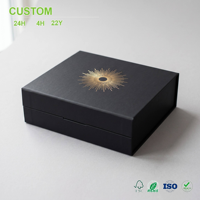 Boîte cadeau magnétique noire mate personnalisée avec couvercle doré effet soleil couchant pour emballage de luxe et présentation en magasin, vente en gros et approvisionnement en vrac