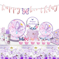 Ensemble de vaisselle jetable en papier sur le thème du papillon violet pour les anniversaires, la Saint-Valentin, Noël, les fêtes de remise de diplômes, y compris