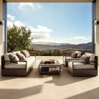 Ensemble de meubles de salon de jardin moderne de luxe en aluminium imperméable, canapé rond, fauteuils sectionnels, canapé d'extérieur