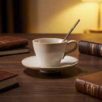 Ensemble tasse et soucoupe en porcelaine céramique blanche crème légère ST, tasses à expresso et soucoupes, pour l'hôtellerie, les salles de banquet et usage domestique intensif