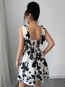 Robe courte élégante pour femmes, imprimé floral intégral, décontractée, écologique, respirante, printemps été automne, impression numérique - Product Image 5