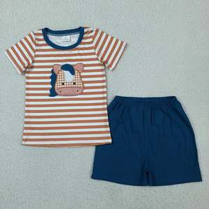 Vente directe d'usine, ensemble de vêtements pour enfants, chemise à manches courtes pour garçons, motif brodé, ensemble de shorts rayés - Product Image 6