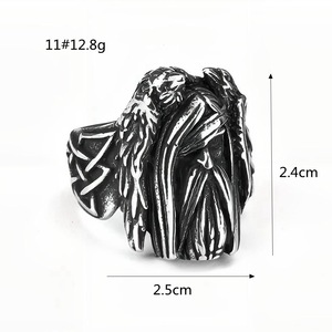 Yunnique Anillo de acero de titanio para hombre, diseño de alas de cabeza vikinga, estilo punk, joyería de Hip Hop, regalo - Product Image 5