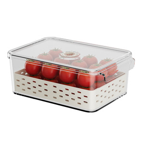 Rectangular Plastic <b>Storage</b> <b>Box</b> <b>With</b> Clip On <b>Lid</b> Airtight For Fruits Vegetables Kitchen Refrigerator Double Layered - Product Image 5