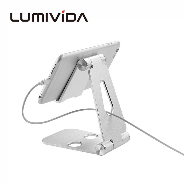 Foldable Aluminum Cell Phone Stand Dual Axis Adjustable Tablet Holder Portable Desktop Phone Mount for 10 Inch Smartphone Device