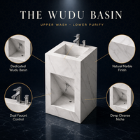 Station de Wudu en pierre frittée blanche sur mesure avec lavabo intégré pour les ablutions islamiques, design moderne pour mosquée