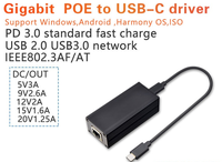 Adaptor Konverter Hot EN-2.5GPD2CAT-20V Gigabit PoE ke Tipe C 5V/9V/12V/15V/20V Broadband Berkabel dan Pengisian Daya PD untuk Ponsel/Tablet