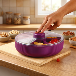 Anax Plastic Spinner Dry Fruit <b>Storage</b> <b>Box</b> 5 Compartment Rotating Candy Container Clear Lid Kitchen Snack Organizer BPA Free - Product Image 3