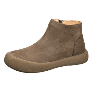 Bottines à bout rond en cuir véritable, talon plat, doublure en coton, semelle extérieure en caoutchouc, confort rétro, chaussures pour femmes - Product Image 5