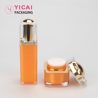 Pots carrés de crème Orange en acrylique de luxe, ensembles de soins cosmétiques pour la peau 30ml 50ml 2023 ml bouteille de pompe de Lotion de shampooing en plastique 100