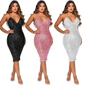 Robe de mariée blanche sans manches perles de cristal paillettes luxe paillettes fête jersey bal femmes noir rose sequin robes de soirée