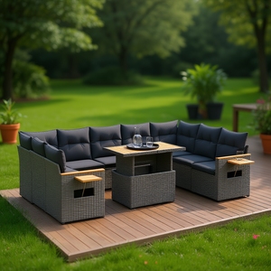 Dark Grey <b>Rattan</b> Garden <b>Sofa</b> Set 6 Seater Outdoor Furniture Weather Resistant Contemporary Design - Product Image 2