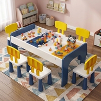 Bloques de Construcción para Niños, Juego de Mesas y Sillas, Rompecabezas de Piezas Grandes, Mesa de Juego de Madera Multifuncional de Gran Tamaño