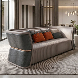 Set Divano di Lusso per Soggiorno, Moderno Divano Componibile 321 in Pelle Trapuntata, con Schienale Ergonomico in Legno per Villa <span class=keywords><strong>e</strong></span> Hotel - Product Image 2