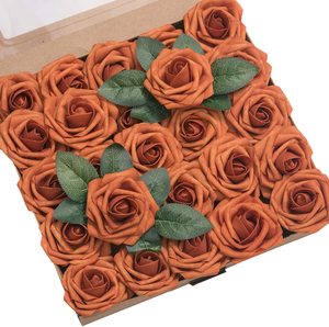 Flores Artificiales, Juego <span class=keywords><strong>de</strong></span> Cajas <span class=keywords><strong>de</strong></span> Flores Color Naranja Quemado, 25 Piezas <span class=keywords><strong>de</strong></span> Rosas Realistas con Tallo para Centros <span class=keywords><strong>de</strong></span> Mesa <span class=keywords><strong>de</strong></span> Boda <span class=keywords><strong>y</strong></span> Decoraciones <span class=keywords><strong>de</strong></span> Mesa - Product Image 1