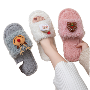 Transfrontalier pour <span class=keywords><strong>Amazon</strong></span> <span class=keywords><strong>Hiver</strong></span> Fourrure De Noël À Bout Ouvert En Peluche pour Pantoufles pour Femmes Couleur-Bloc Maison Renne - Product Image 1
