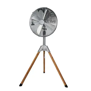 Fabriek Directe Verkoop Brede Oscillerende Fan Luchtkoeling Elektrische 16 Inch Retro Metalen Hout Stand Statief Fan Voetstuk Fan