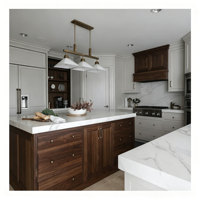 Vermonhouzz Vente en gros d'armoires de cuisine modernes bicolores avec crédence noire et accents en laiton pour la construction