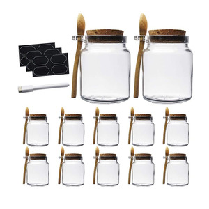 Petits bocaux de rangement en verre de 10oz avec couvercles en liège et cuillères pour garde-manger, salle de bain, épices, Mousse de <span class=keywords><strong>miel</strong></span>, bonbons, fabrication de bougies - Product Image 1